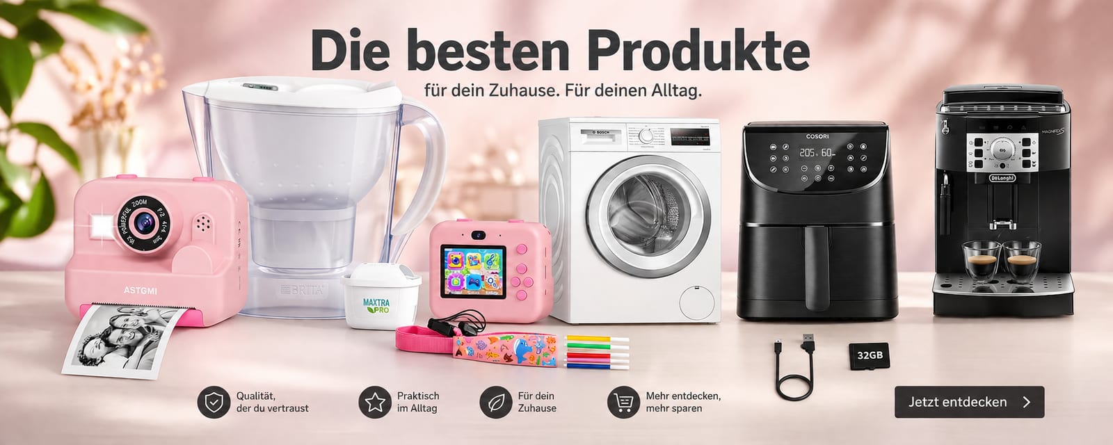 Die besten Produkte für dein Zuhause: Kinder-Sofortbildkamera, BRITA Wasserfilter, Bosch Waschmaschine, Cosori Heißluftfritteuse und DeLonghi Kaffeevollautomat