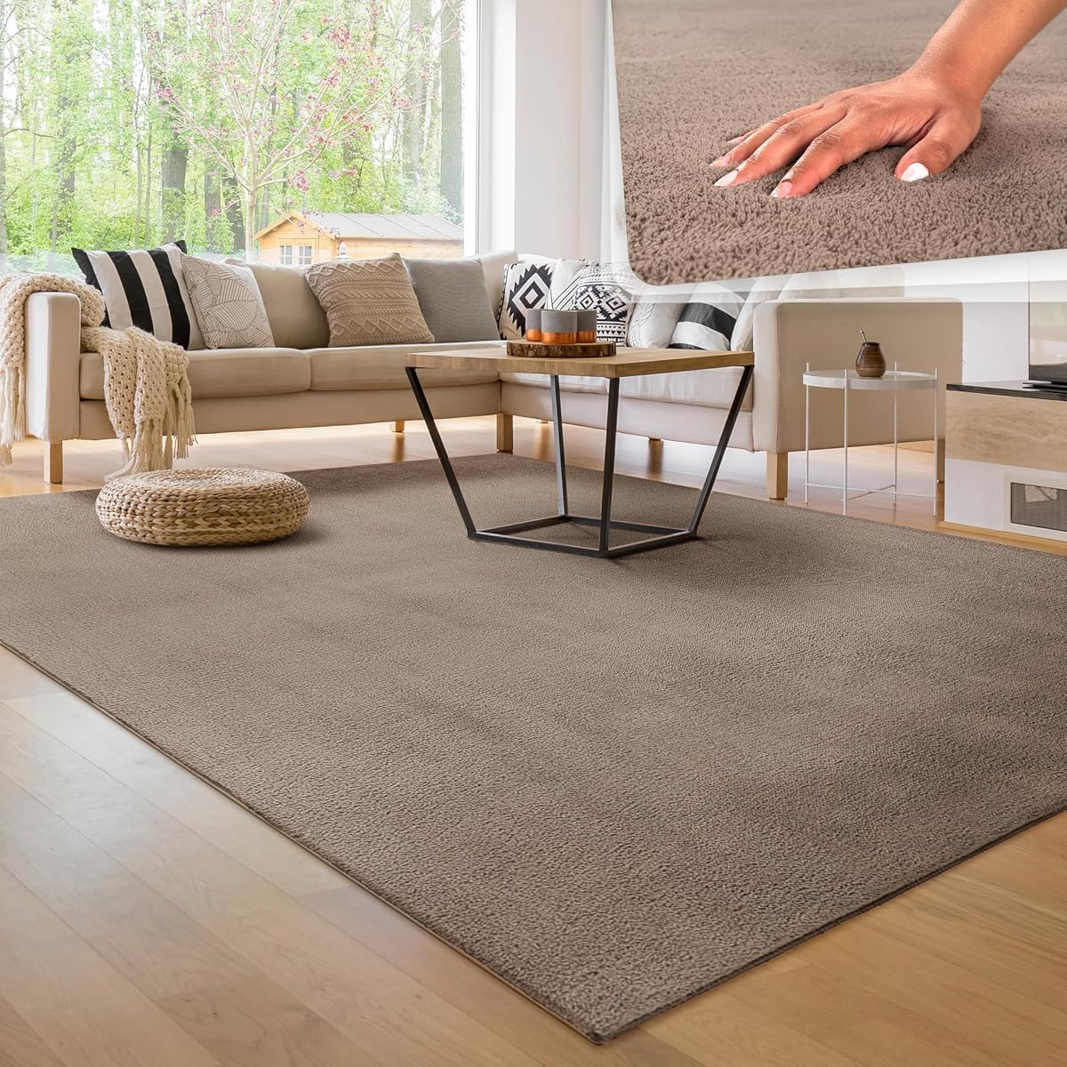 Paco Home Kurzflor-Teppich in Taupe im Wohnzimmer